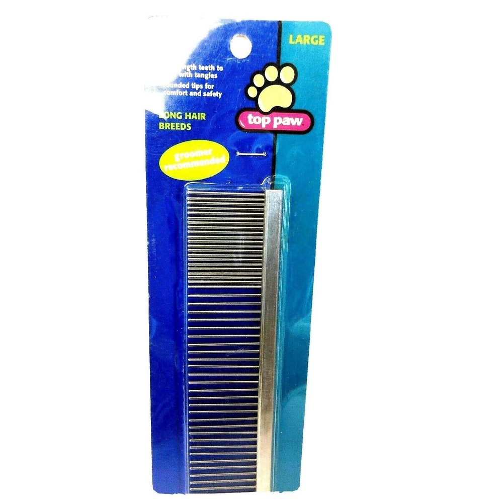 Top Paw Pet Comb Large Silver Long Hair Breeds Dual Length Teeth Rounded Tips